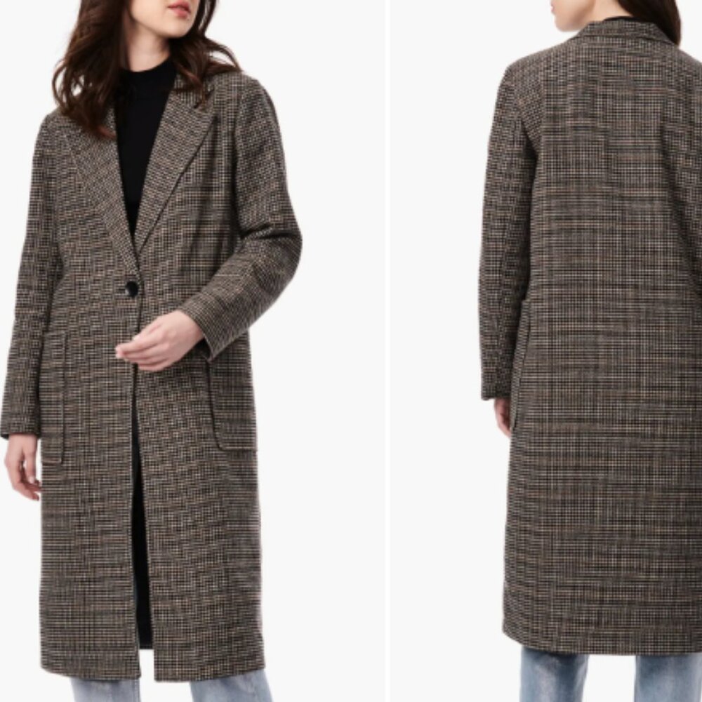 NWT Bernardo Women’s Microhoundstooth Wool Duster Coat Brown Size S
